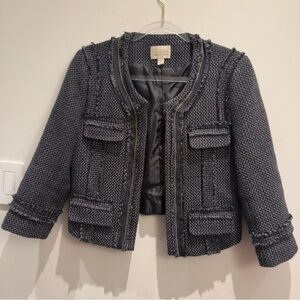 Hinge Charcoal Gray & Black Textured Blazer Metalic Gunmetal Size Medium Women’s